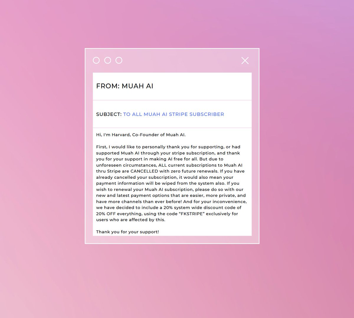 Notice regarding Stripe subscription