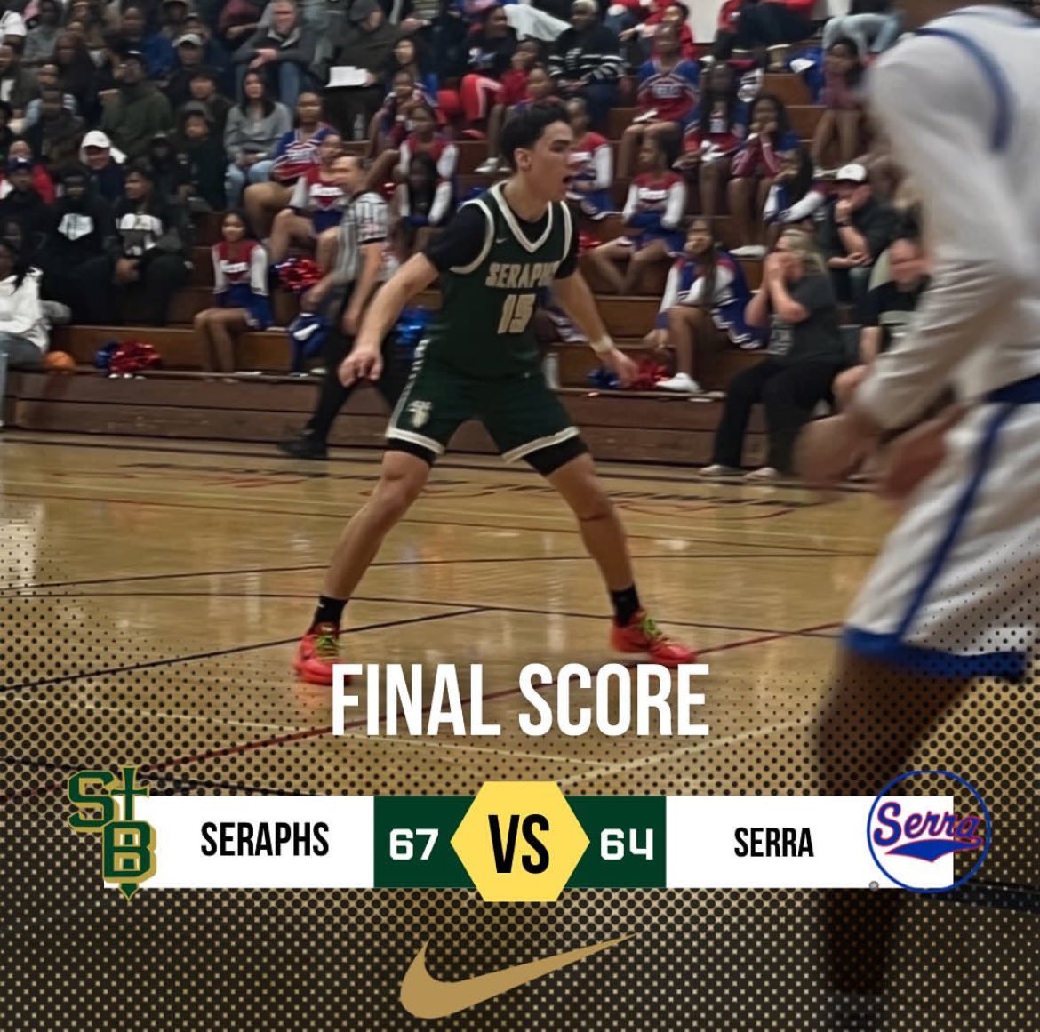 FINAL: St. Bonaventure 67, Serra 64. Seraphs (24-8, 8-0) win on the road to advance to their second straight CIF finals. @GoodcaseJeremy - 18pts (5 3’s) @dylanjbenner - 11pts, 10rebs @_samseiden - 11pts Donald Clark IV - 11pts
