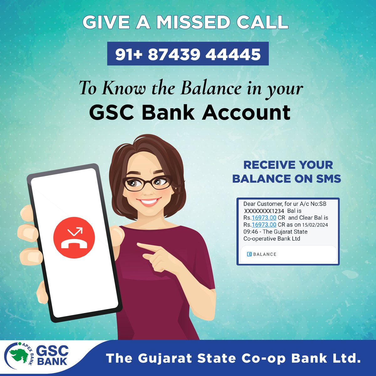 GSCBank's tweet photo. To Know the Balance in Your GSC Bank Account Just Give a Missed Call To +91 8743944445.
#GSCB #BalanceInquiry #GiveMissedCall #MissedCall https://t.co/XxSpAIJ56v