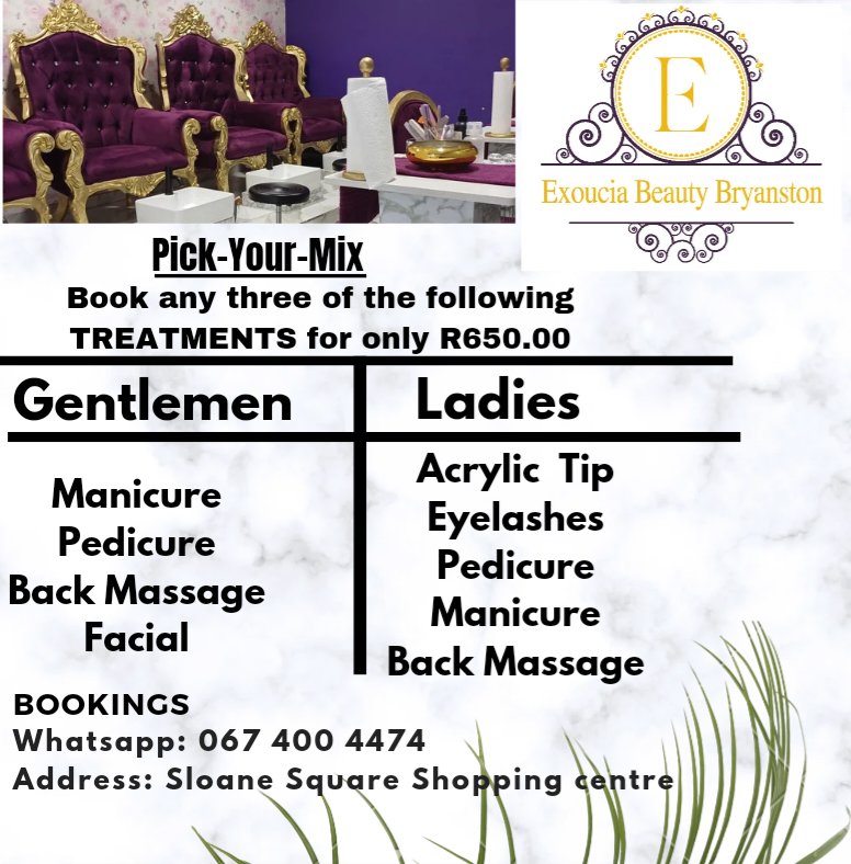 Exoubryanston's tweet photo. Exousia beauty Bryanston got your back PICK ANY OF THE 3 SERVICES FOR R650
BOOK NOW AT 0674004474
#gauteng #randburg #fourways #sandton #Bryanston #johannesburg #acrylicart #eyelashextensions #acrylicnails #microshading #MICROBLADING #nails #individuallashes #manicure #pedicure https://t.co/TH8V9ZBbV4