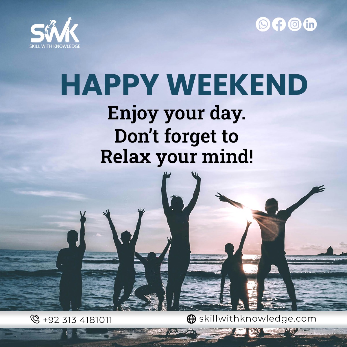 Happy Weekend! Make the most of your day. Don't forget to take some time to relax and unwind your mind. 🌟
#WeekendVibes #RelaxationTime #joinswk #swkinstitute #swk #joinswkcourses #EnjoyYourDay #Relaxation #Mindfulness #SelfCare #WeekendFun #PositiveVibes #ChillOut #Unwind