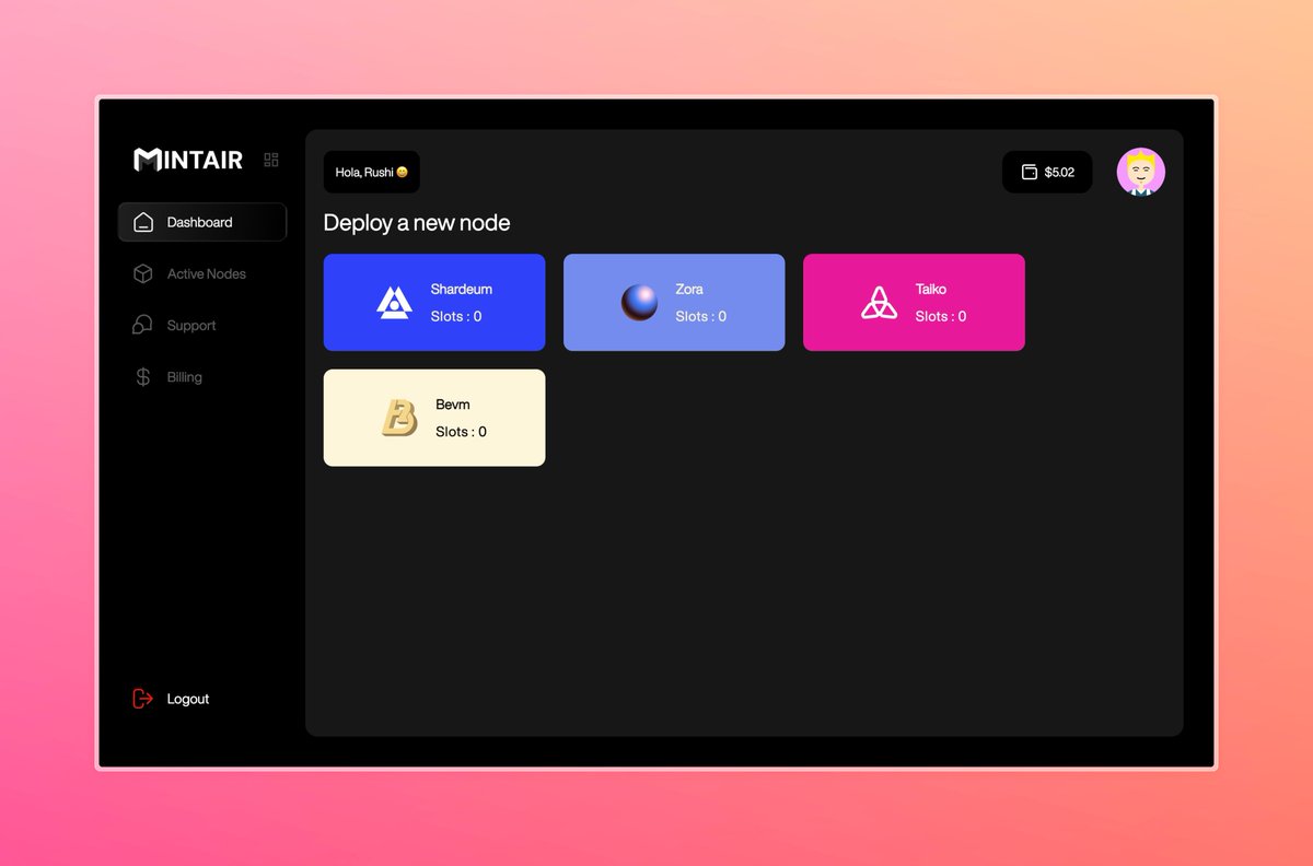 developer_rushi's tweet image. LFG!! @mintairxyz 🚀🚀
making seamless UI/UX for node runners #noderzz

Check it out at mintair.xyz ✨