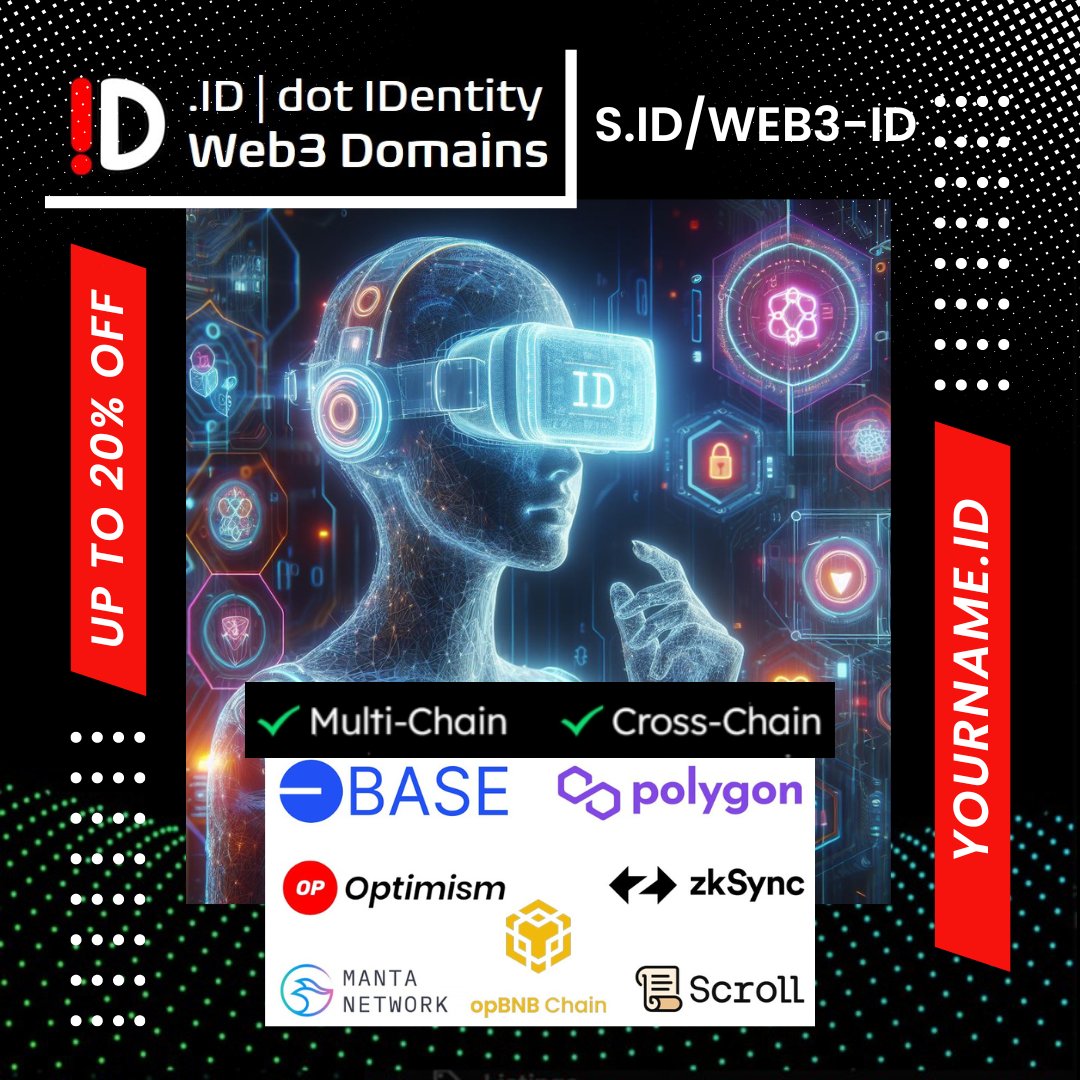 ID is synonymous of IDentity | .id as your Web3 Identity! Enjoy a 20% discount on .id web3 domains for a limited time! 

Support and Visit: s.id/Web3-ID 

#NFTCommunity #web3community #nftdomain #web3domain #web3identity #Blockchain #Crypto #NFT #Web3 #Metaverse