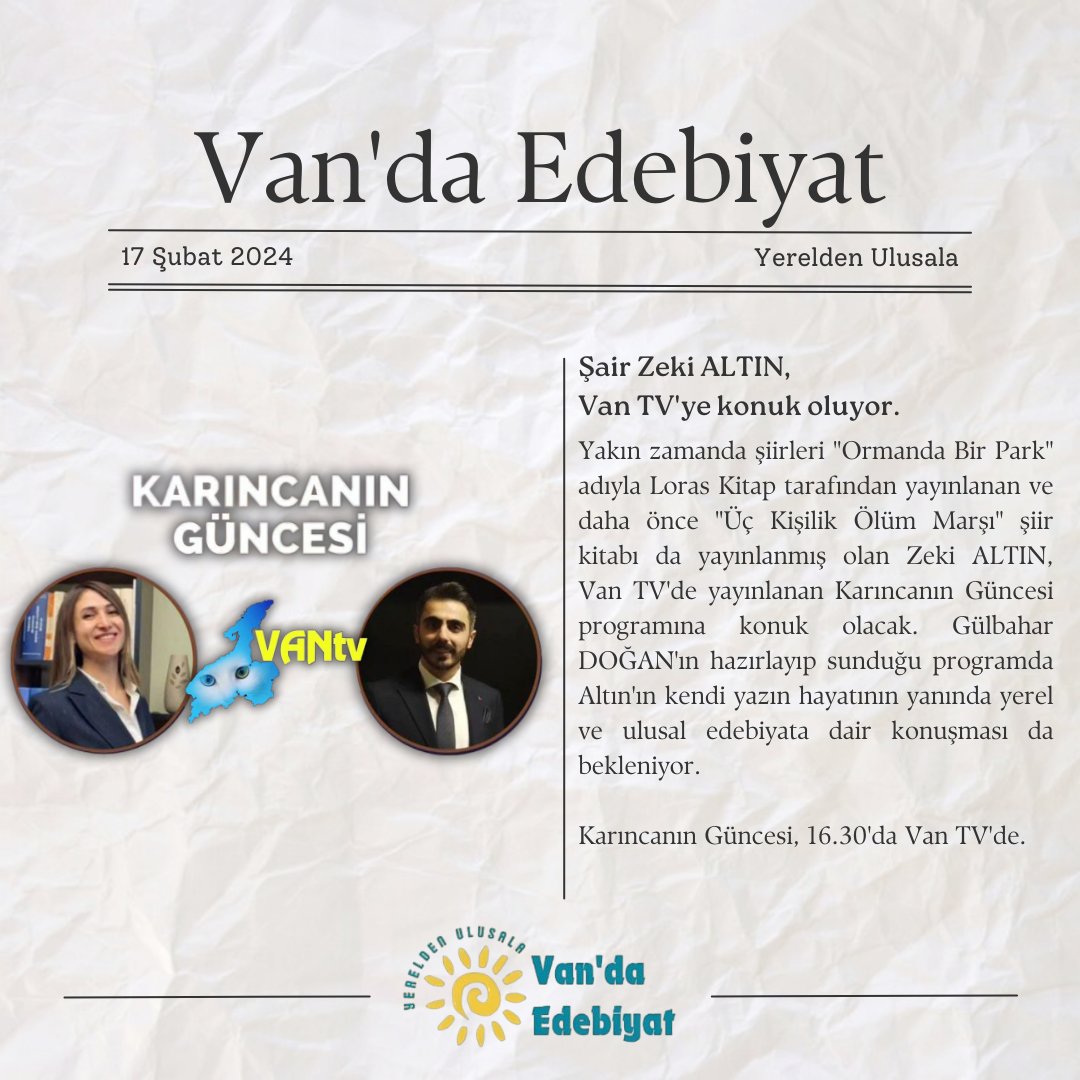 vandaedebiyat's tweet photo. 📌
@ZekiAltin8
@sedefvesim
@loraskitap
@Van_tv65
#VandaEdebiyat https://t.co/5zD4qHOjQg