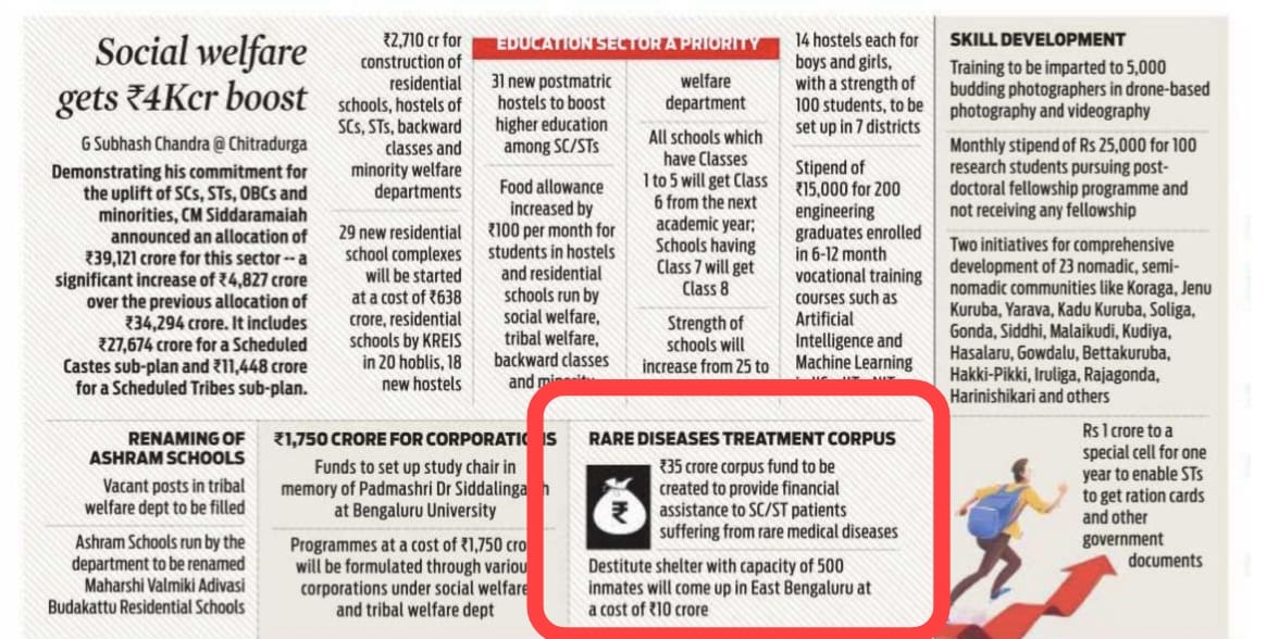 Thank you @CMofKarnataka @CmSiddramaiah4 @DKShivakumar @dineshgrao @S_PrakashPatil for support to #RareDisease #patients Congratulations for being 1st state to allocate budget. But Rare disease & Health affects all people of all caste not selectively @Prasannashirol