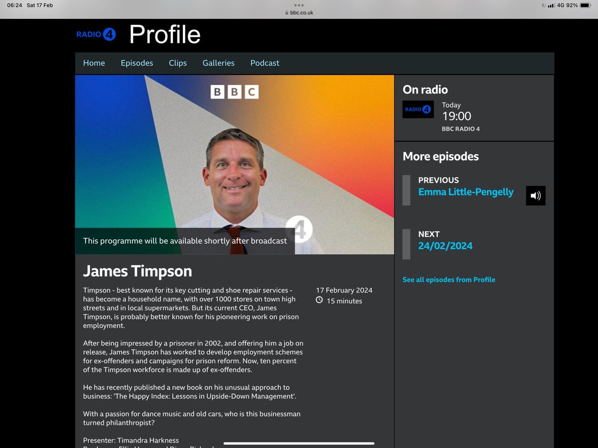 It’s a big BBC Radio 4 day today….Saturday Live at 9-10am and then Profile at 7pm. For Profile I’m not on it myself, but the researchers phoned up family and friends to get the inside track on what I’m really like….including my wife and my dad! amazon.co.uk/Happy-Index-Le…