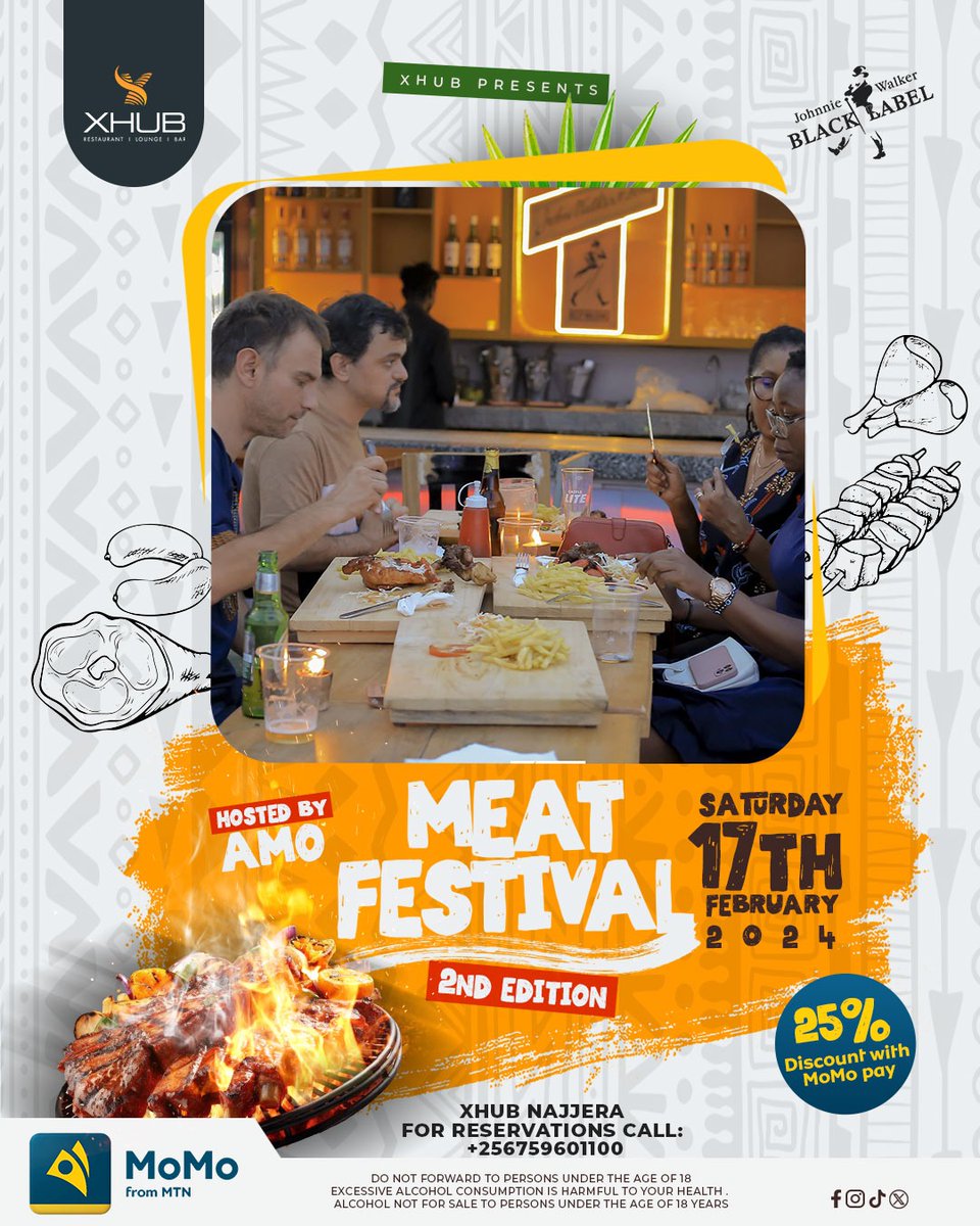 Xhub_bar's tweet photo. The 2nd edition of The Meat Festival is on at  Xhub Bar and Restaurant 
 Enjoy a 25% discount with #MTNMoMo @mtnmomoug. 🥩🔥 

@deejayjefas
@DJJIMTHEURBAN11
@mrjamajamafrica
@spinman256
Ft @hypemanpaul

#djLL #djsura https://t.co/XKN4dPl0AJ