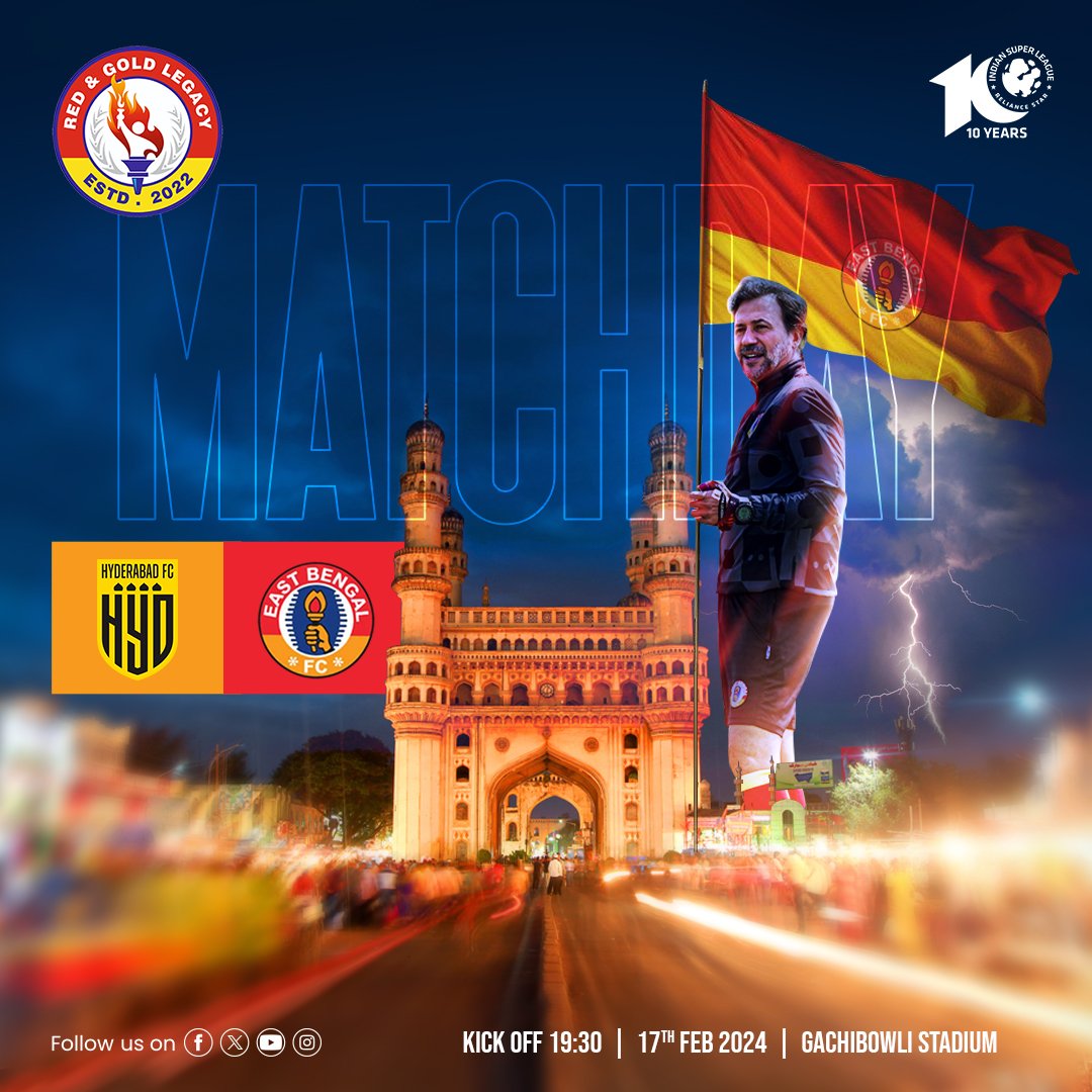 Let's conquer the land of Nizam's.. 
#ISL10 #awaydays #HFCEBFC #TeamLegacy #redandgoldlegacy #JoyEastBengal #believeinredandgold 🔴🟡
@CarlesCuadrat @eastbengal_fc