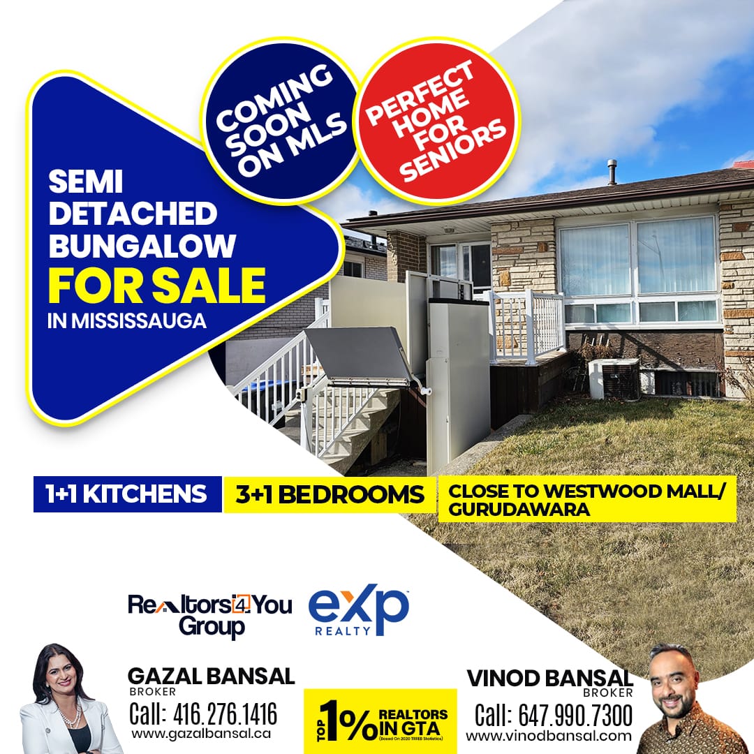 💥Fantastic Semi-Detached #Bungalow in #Mississauga!💥 
💥𝘾𝙤𝙢𝙞𝙣𝙜 𝙎𝙤𝙤𝙣 𝙊𝙣 𝙈𝙇𝙎💥 
▪️ 3 + 1 Bedrooms 
▪️ 1 + 1 Kitchens at Goreway Dr/ Morning Star Dr. 
Schedule a private viewing: Vinod Bansal ☎647.990.7300 Gazal Bansal ☎416.276.1416  #semidetached #GTAhomes