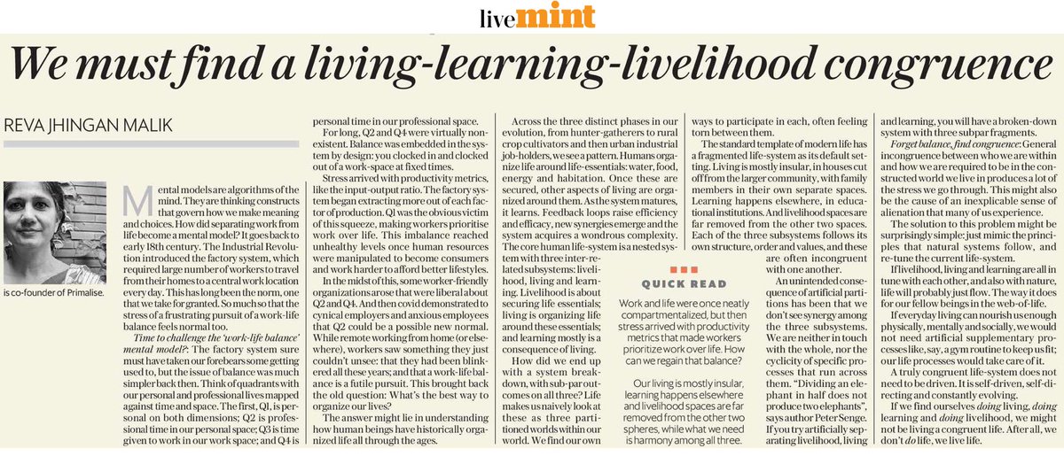 We must find living-learning-livelihood congruence - Reva Jhingan Malik <a href="/livemint/">Mint</a> <a href="/revamalik/">Reva</a> 

linkedin.com/posts/primalis…