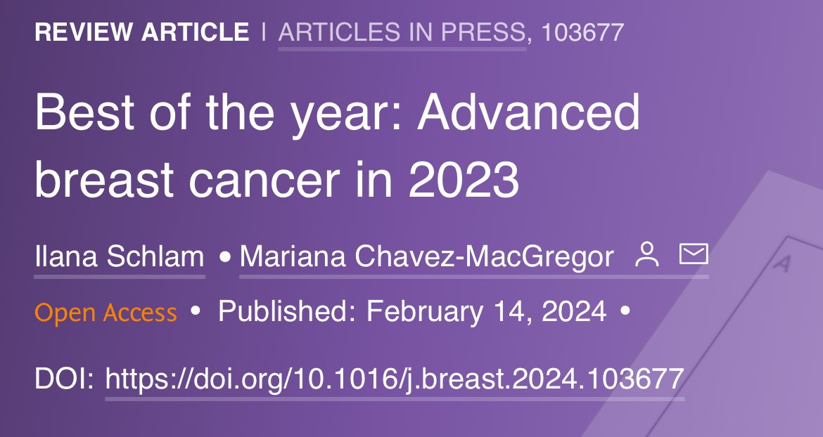 ✅📖 Best of the year: Advanced breast cancer in 2023 @myESMO ➡️HR positive -PALOMA-2 -MONALEESA-2 -MONALEESA-7 -MONARCH-3 -MAINTAIN -PACE -PALMIRA -BOLERO-2 -SOLAR-1 -CAPItello-291 -TROPION-Breast01 -TROPiCS-02 -DESTINY Breast-04 -PARSIFAL-LONG -EMERALD -INAVO120 ➡️TNBC…