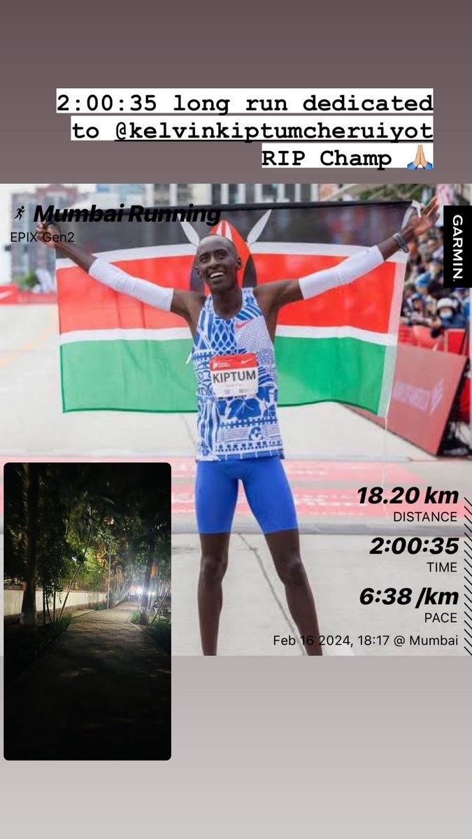 2:00:35 Long run done ✅ 
Dedicated to the champ  @KelvinKiptum_ 
RIP #kelvinkiptum 🙏🏼