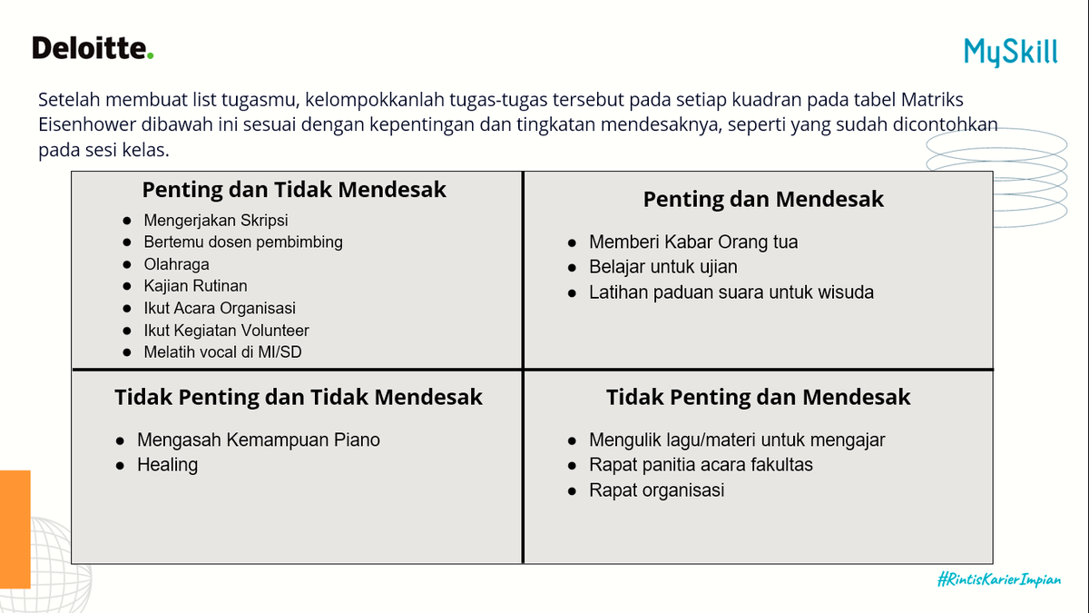 dynss_tr's tweet photo. Meningkatkan skill plus nambahin ilmu gratis di @myskill_id seruu bangeet. Materi kali ini tentang "Time Management" #LearnatMySkill https://t.co/ZpldDYvv5f