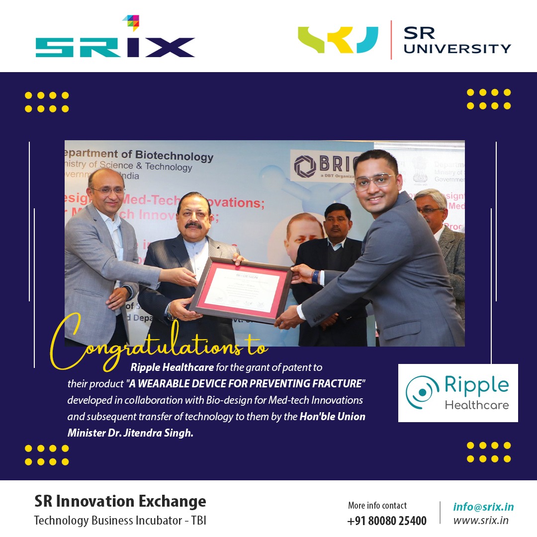 srixincubator's tweet photo. Congratulations to our portfolio #startup Ripple Healthcare
.
@sruniversity
.
#Congratulations #ripplehealthcare #patentgranted #SRiX #Startups #Incubation #funding #Investment #Technology #Mentoring #SRiXForStartups https://t.co/uEHHCKUokb