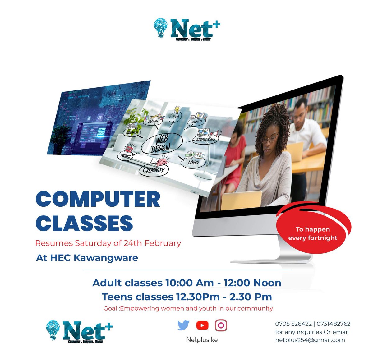 Computer classes will be resuming on the 24th of February 2024 at HEC Kawangware 
#Netpluske
#WatotoWetuInitiative
#ComputerClasses