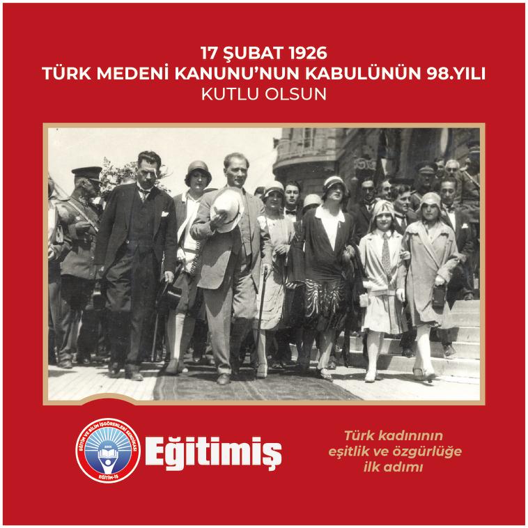 Kadın erkek eşitliğini temel alan, Türkiye Cumhuriyeti’nin laikleşme, demokratikleşme ve çağdaşlaşma yolunda attığı en önemli adımlardan biri olan #MedeniKanun 98 yaşında! Kadınlara, erkeklerle eşit haklar sağlayan ve bu hakları güvence altına alan Türk Medeni Kanunu'nun…