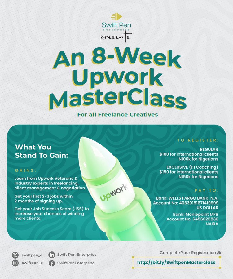 Swiftpen_e's tweet photo. @parkerworth Jumpstart your freelancing journey with us: https://t.co/JXnQOmShGF… https://t.co/gKkwxe97jq