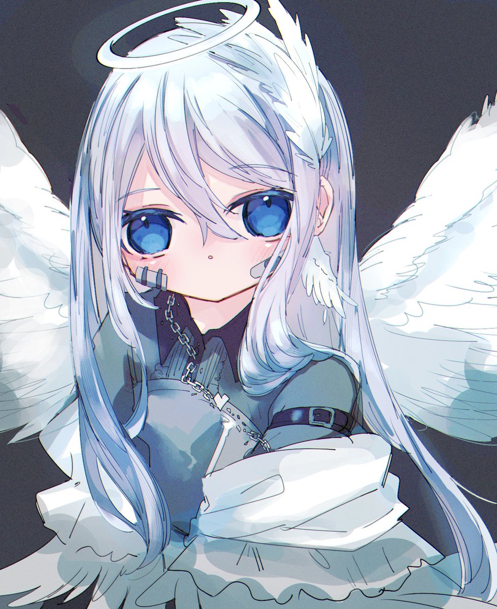 wings blue eyes 1girl angel wings angel halo solo  illustration images