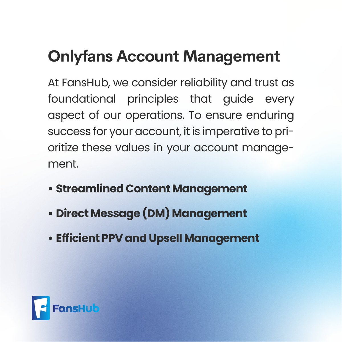 FansHubMgmt's tweet photo. At Fanshub, we offer a range of different services👏🏼

Some of these include:

- Viral social media strategies
- OnlyFans account management
- Social media optimisation

And much more….💫 https://t.co/fyTJWs2qHp