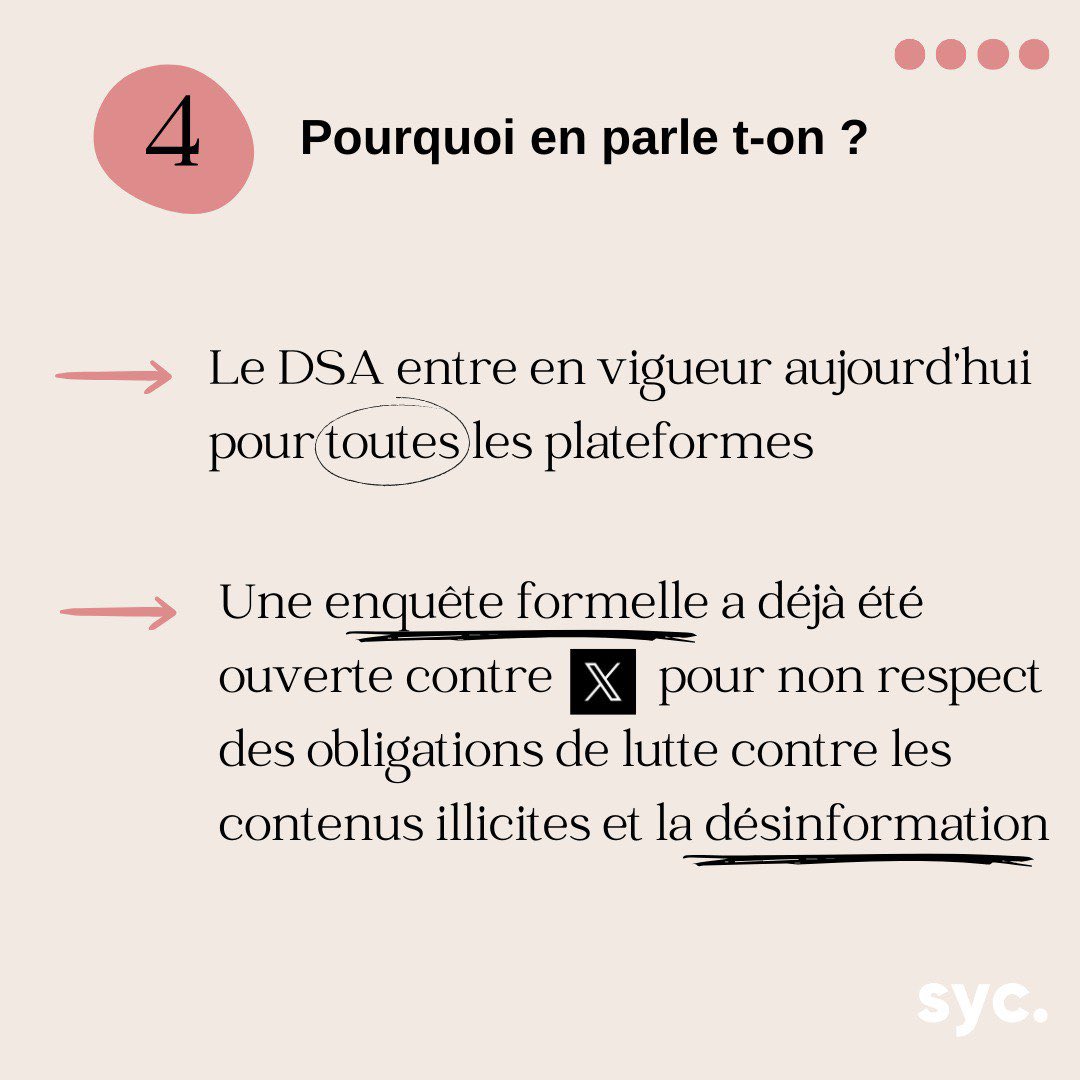 🗓C'est le Jour J ! ⤵️

Nous pouvons nous réjouir de la mise en œuvre rapide du #DSA mais les États membres doivent agir vite pour garantir une protection uniforme des citoyens 🇪🇺

4️⃣points à retenir sur le règlement sur les services numériques #DSA 👉