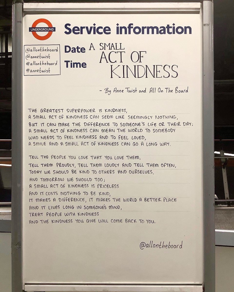 All On The Board (@allontheboard) on Twitter photo A small act of kindness is priceless and it costs nothing to be kind;
it makes a difference, it makes the world a better place and it lives long in someone’s mind.
#RandomActsOfKindnessDay #BeKind
<a href="/MrsAnneTwist/">Mama Twist</a> x <a href="/allontheboard/">All On The Board</a> A small act of kindness is priceless and it costs nothing to be kind;
it makes a difference, it makes the world a better place and it lives long in someone’s mind.
#RandomActsOfKindnessDay #BeKind
<a href="/MrsAnneTwist/">Mama Twist</a> x <a href="/allontheboard/">All On The Board</a>