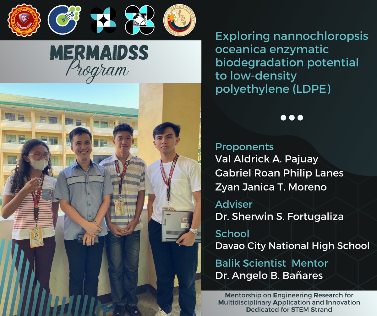 umcgnies's tweet photo. CONGRATULATIONS!

The following groups have been chosen for the 𝗠entorship on 𝗘ngineering 𝗥esearch for 𝗠ultidisciplinary 𝗔pplication and 𝗜nnovation 𝗗edicated for 𝗦TEM 𝗦trand or 𝗠𝗘𝗥𝗠𝗔𝗜𝗗𝗦𝗦 𝗣𝗿𝗼𝗴𝗿𝗮𝗺

All groups are from Davao City National High Scool. https://t.co/fgdajJAl8Q