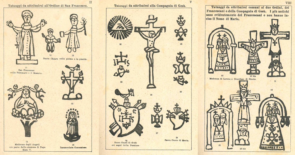 Mirad qué tremenda maravilla de diseños de tatuajes cristianos para los peregrinos del santuario de Loreto, en Italia. (Ahí va pequeño hilo sobre esta tradición)🧵👇