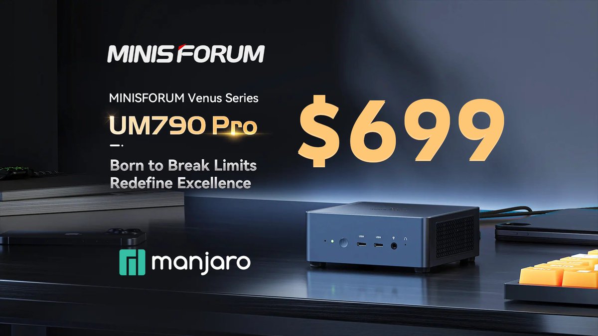 We currently have a #flashsale with our partner @Hi_MINISFORUM on the #UM790Pro featuring the @ManjaroLinux #GamingEdition. Use the device either as #MiniPC or #GamingConsole! Use our link to get yours: store.minisforum.com/products/minis… Note: #USMarket only!