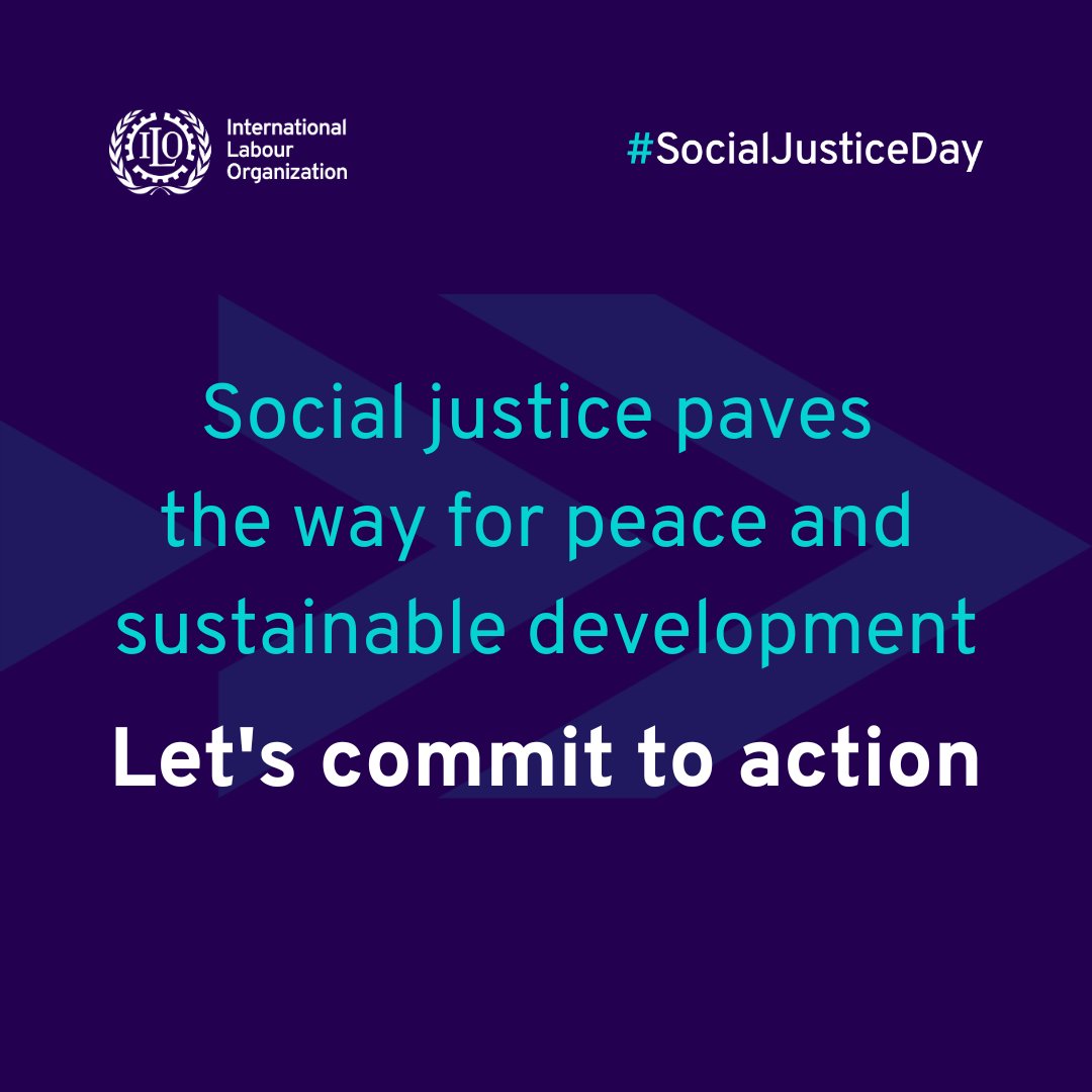 gtonstol's tweet photo. 55 years ago, the ILO received the Nobel Peace Prize for its efforts to construct a more just society in a world of peace.
As we approach #SocialJusticeDay 2024, let's renew our commitment to:
➡️Uphold dignity.
➡️Promote equality.
➡️Cultivate peace.
#SocialJusticeDay https://t.co/ffILC9fqt4