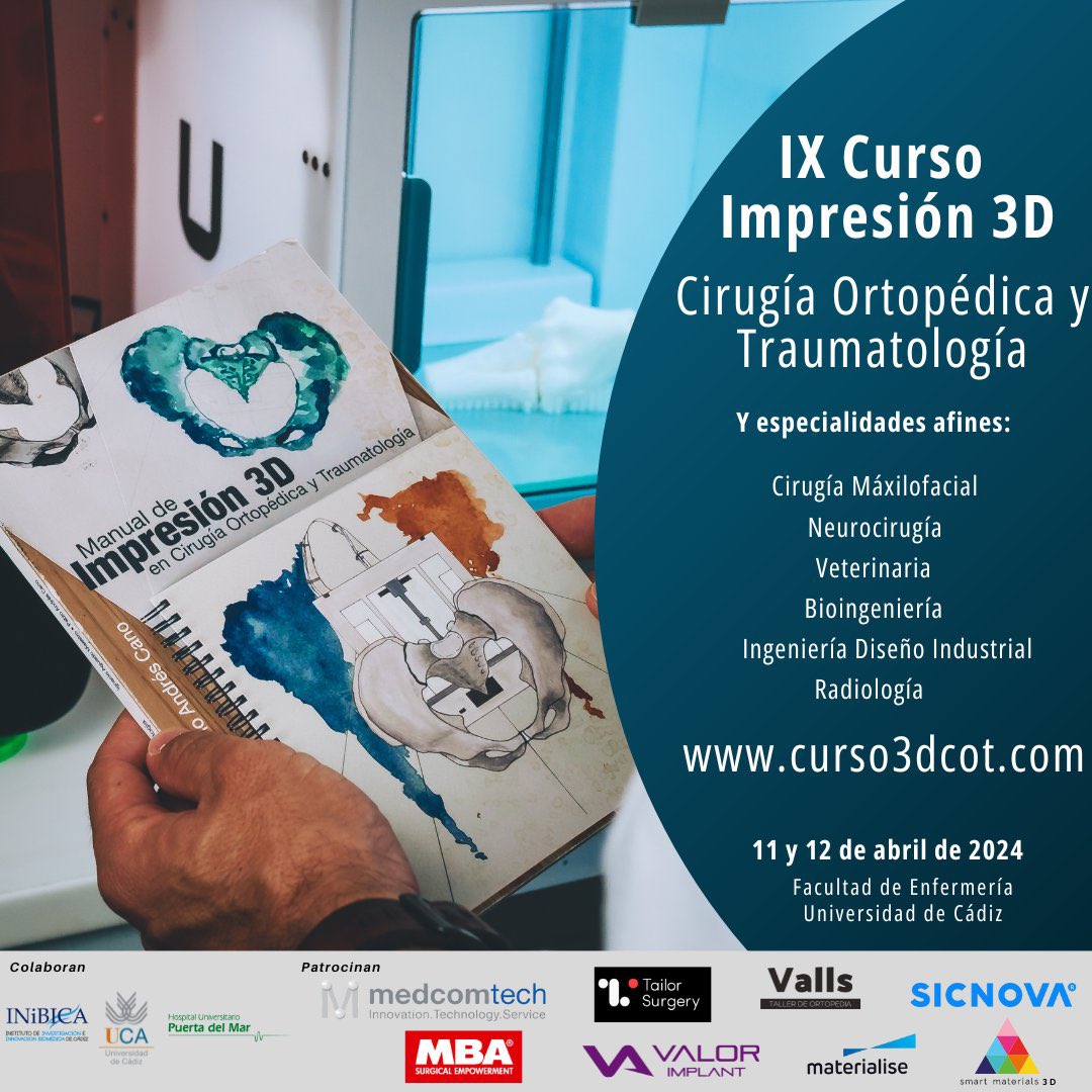 I Aguado Maestro (@nachoams) on Twitter photo Ya tenemos preparado el próximo curso de Impresión 3D en para Traumatología y especialidades afines (CMF, NCR, VET). Toda la información en:
💻 curso3dcot.com
📍Cádiz
🗓️ 11-12 abril 2024
👤 <a href="/pabloancano/">Pablo Andrés Cano</a> <a href="/NachoAMS/">I Aguado Maestro</a>
<a href="/rupermac/">Rubén Pérez-Mañanes, MD PhD</a> <a href="/doctorfillat/">Ferran Fillat MD PhD</a> <a href="/calvoharo_ja/">José Antonio Calvo</a> Ya tenemos preparado el próximo curso de Impresión 3D en para Traumatología y especialidades afines (CMF, NCR, VET). Toda la información en:
💻 curso3dcot.com
📍Cádiz
🗓️ 11-12 abril 2024
👤 <a href="/pabloancano/">Pablo Andrés Cano</a> <a href="/NachoAMS/">I Aguado Maestro</a>
<a href="/rupermac/">Rubén Pérez-Mañanes, MD PhD</a> <a href="/doctorfillat/">Ferran Fillat MD PhD</a> <a href="/calvoharo_ja/">José Antonio Calvo</a>