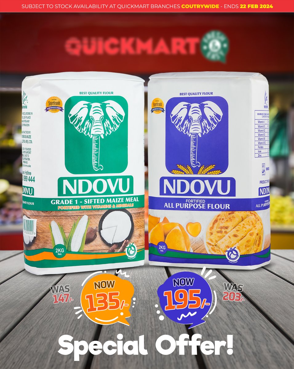 SPECIAL OFFER on #NdovuFlour across all Quick Mart branches countrywide ... #feedingthenation