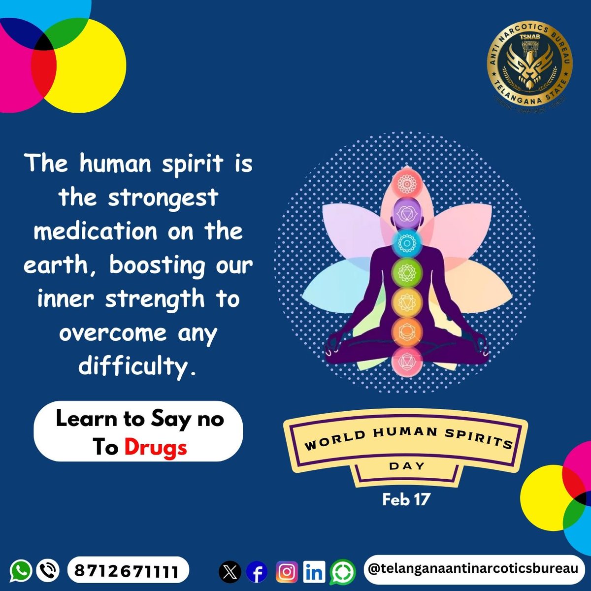 The human spirit is the strongest #medication on the earth, boosting our inner strength to overcome any difficulty. @TelanganaDGP @director_tsnab @CVAnandIPS @narcoticsbureau @RachakondaCop #tsnab #DrugfreeTelangana #nodrugsnoregrets #TelanganaAntiNarcoticsBureau #TelanganaPolice