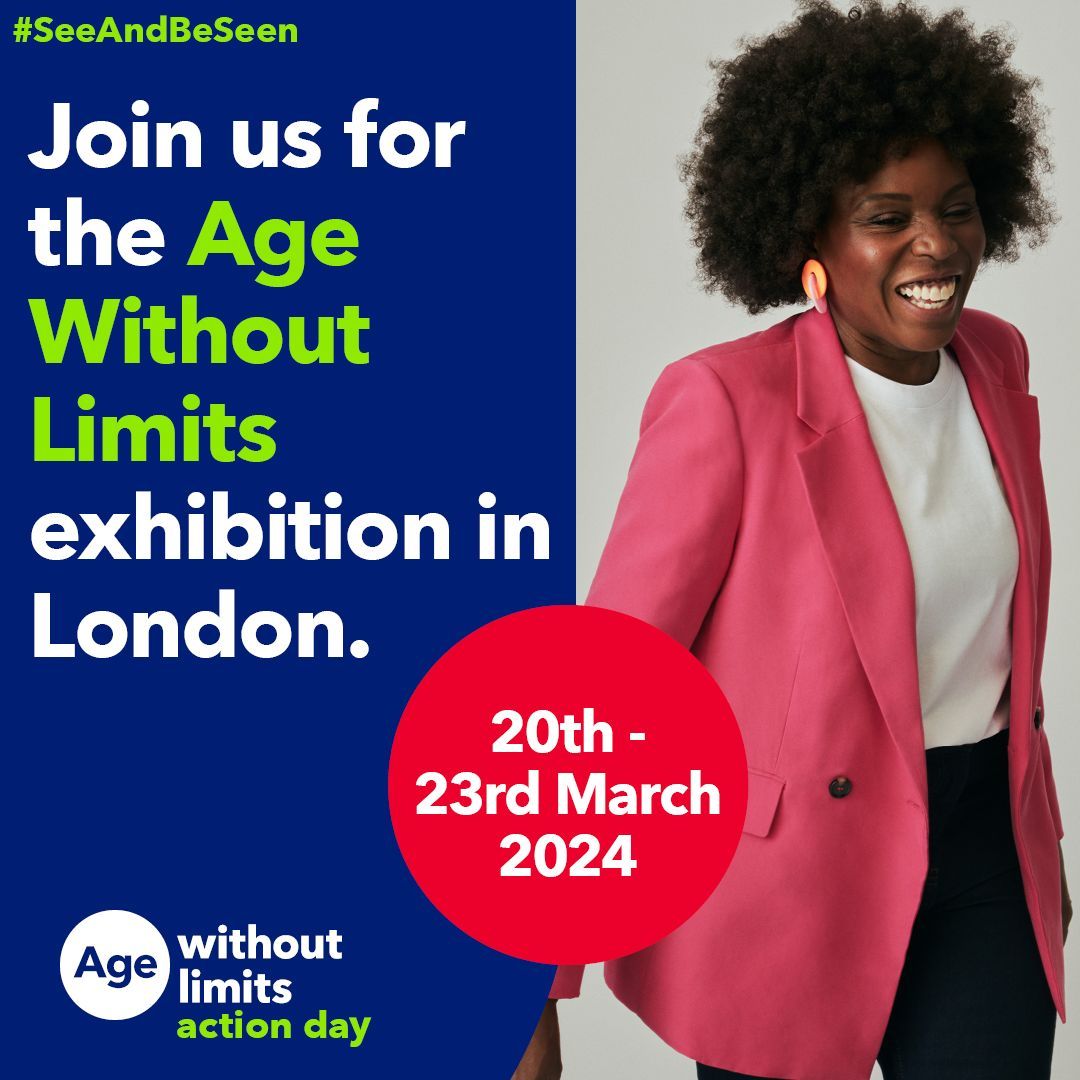 Get ready for our "Challenging Ageism: See and Be Seen" exhibition coming to London from the 20-23 March!

Join us and see our in-person image library collection which focuses on celebrating the diversity that exists across older age groups.

Read more: ageing-better.org.uk/events/exhibit…