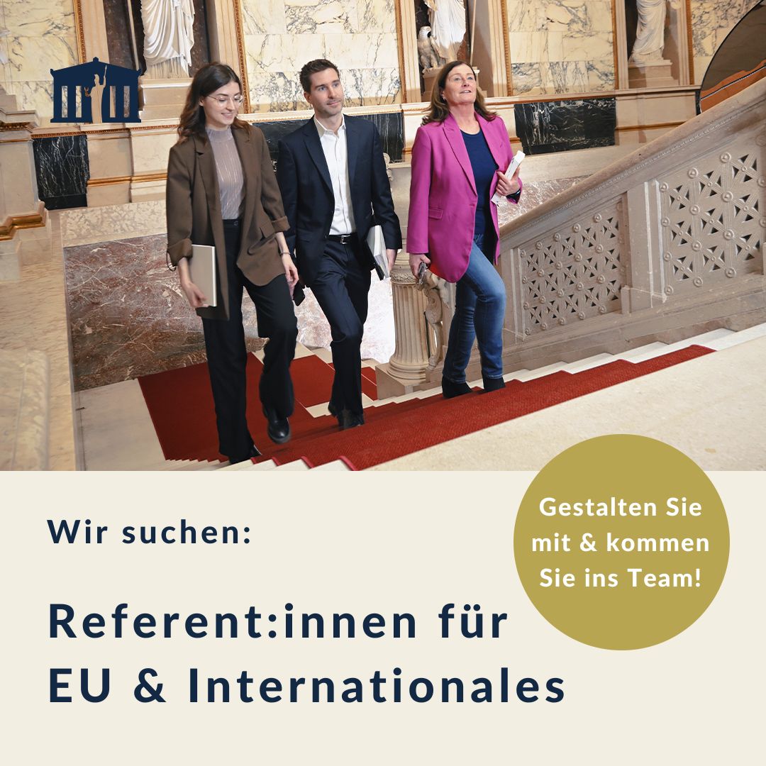 #wearehiring 🚀 Wir suchen Referent:innen im Dienst EU &amp; Internationales für u. a.:
🔸Verfassen von Unterlagen für internationale Termine
🔸Informationsaustausch mit Parlamenten, Organisationen &amp; Unis
Bewerbungen bis 29.2.24 ausschließlich unter ➡️ bund.jobboerse.gv.at/sap/bc/jobs/in… #Job