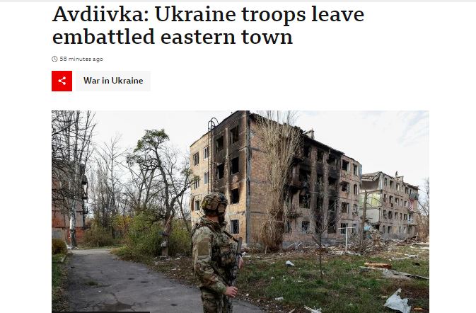 OlgaBazova's tweet photo. BBC: The last defensive line of the Ukrainian Armed Forces, which has not changed since 2014, has fallen.
▪️The fall of Avdeevka marks the biggest change on the more than 1,000 km (620 mi) front line since Russian troops took Bakhmut in May 2023.
 ▪️The Moscow Times: Located just 25 km from Donetsk, Avdeevka is of greater strategic importance for Russia than Bakhmut.
▪️ ���Roads, junctions, everything: most of the logistics are tied to the streets of Avdievka,” explained the commander of the infantry platoon of the 53rd brigade of the Ukrainian Armed Forces.
▪️The next fortified area of the Armed Forces of Ukraine after Avdeevka goes along the line Konstantinovka - Kramatorsk - Slavyansk, this is the last Ukrainian frontier in the DPR.

BBC forgot to add "and this is one of the places where peaceful citizens of Donetsk have been indiscriminately shelled from for the past 10 years"