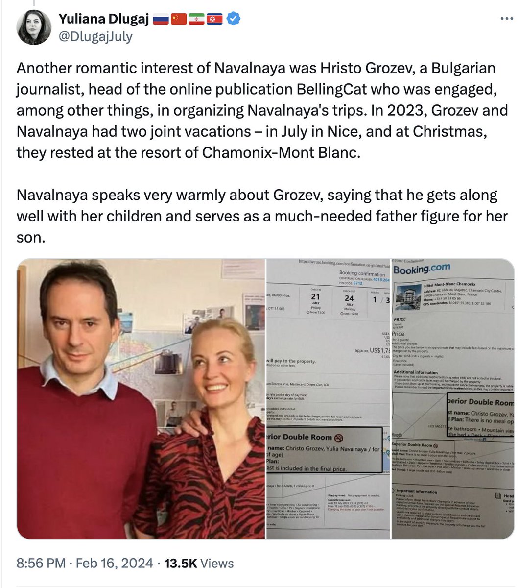 I've seen two major disinformation themes around Navalny's death, one is misrepresenting already false claims, shown left, the other is repeating a story based on fabricated videos and documents alleging an affair. The second one we recently unpicked in the Bellingcat Discord.