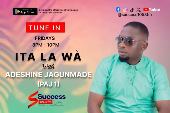 paj1official's tweet photo. @success1053fm 🎙️
#ITALAWA by 8pm to 10pm on FRIDAYS
#ARAPLUS by 4pm to 6pm on SATURDAYS
#GBEWONRIN by 8pm to 9 :30pm on MONDAYS.
Stay tuned 🫂❤️ https://t.co/EpCkh7lYt2