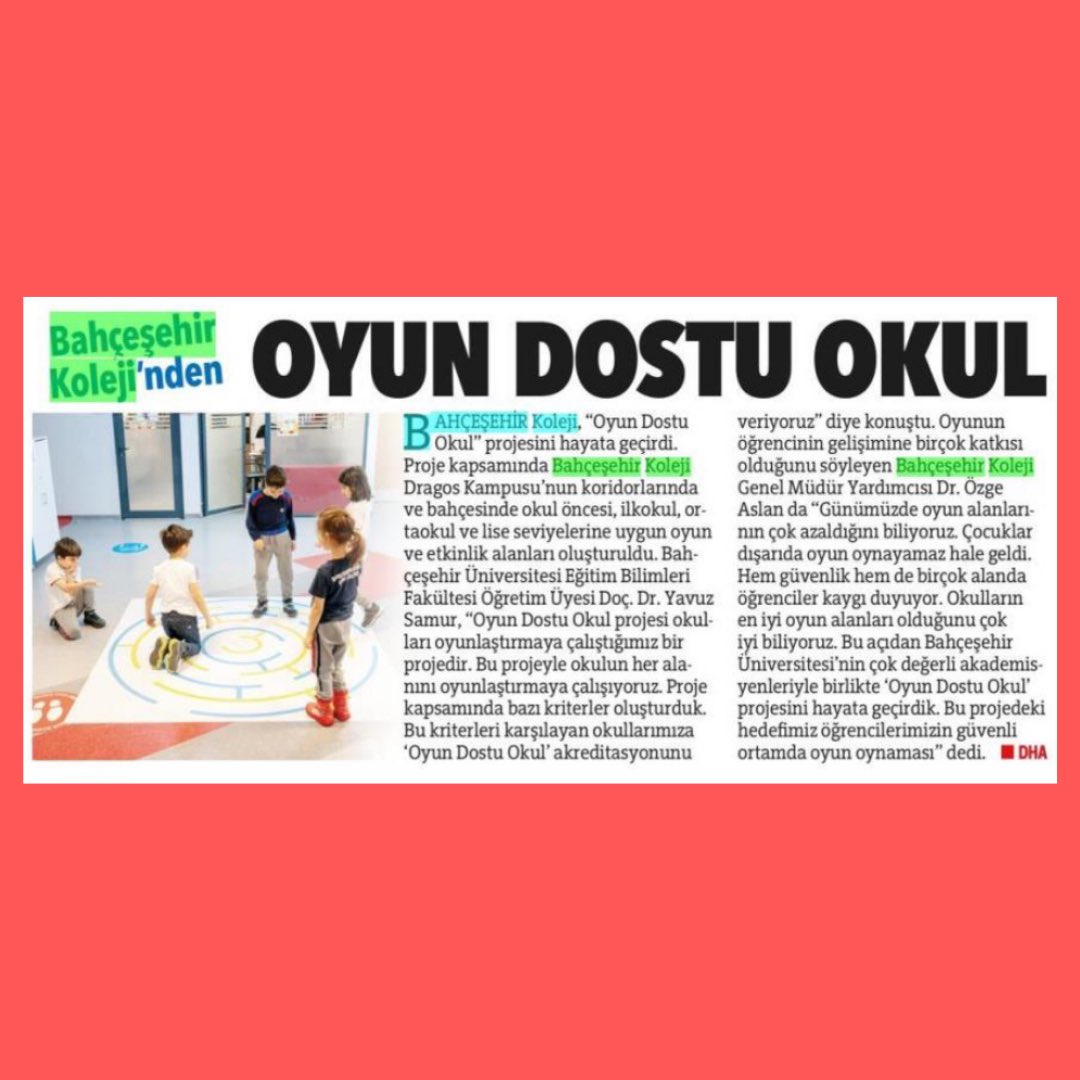 ✔️Oyun Dostu Okul projesinin Bahçeşehir Koleji Dragos Kampüsü'nde hayata geçirildiği haberi Hürriyet'te. HABERİNİZ OLSUN! @dagozlem @ozgeeasln @YavuzSamur @bahcesehir_k12 @Dragos_Bah @OyunDostuOkul