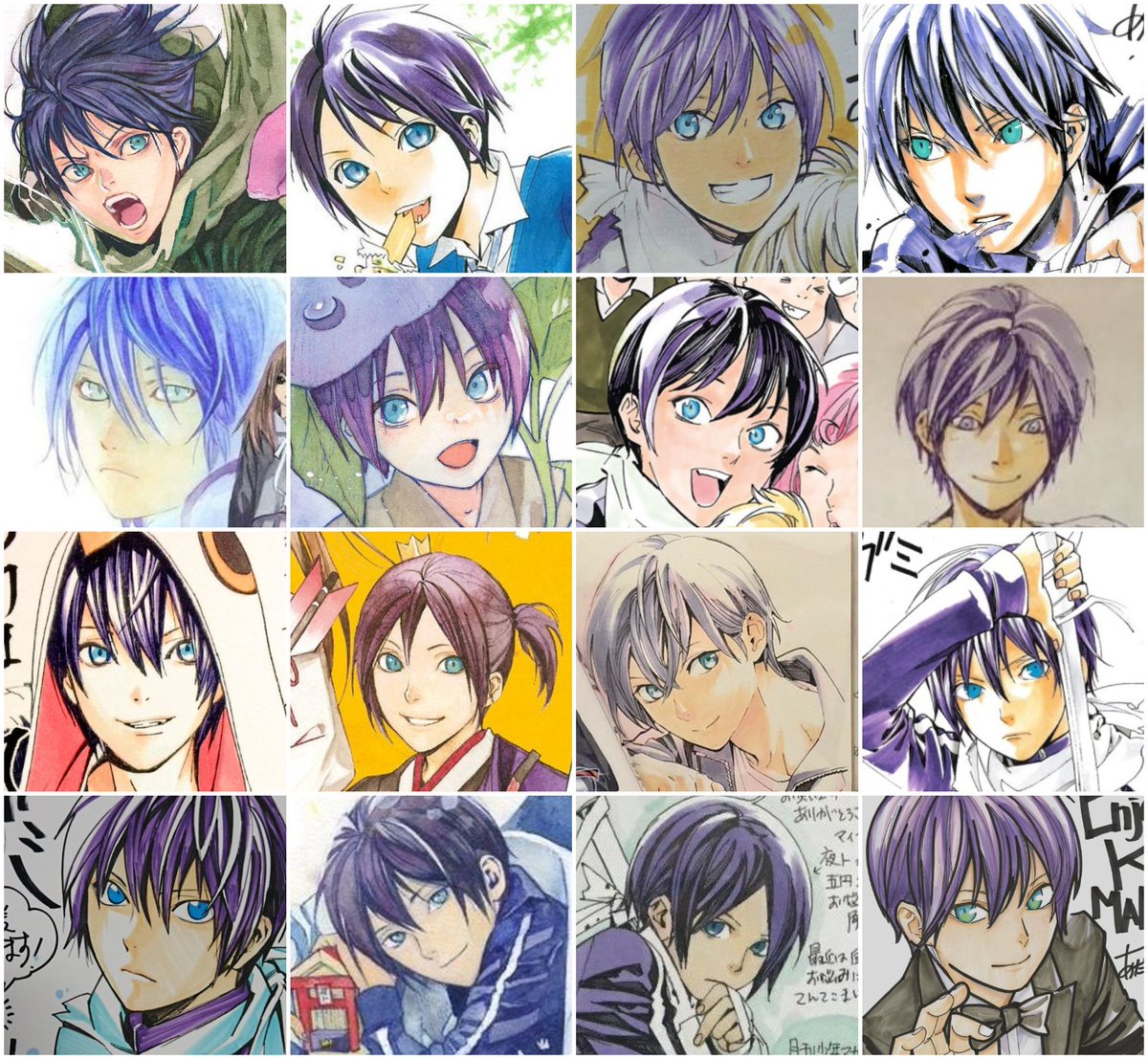 AnnaMlynsk1's tweet image. I'm pretty sure that right at the beginning, when they started drawing Noragami, Adachtoka bought a huge palette of colors just for Yato's hair and vowed never to use any of the colors twice. 
Like a challenge, you know?
