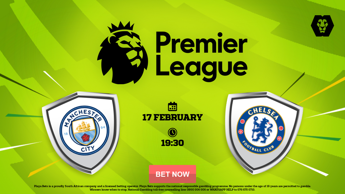 Playabets's tweet photo. #PlayaPredict &amp; Win 🔥⚽

Correctly predict the full-time score for Man City vs Chelsea and walk away with a R25 betting voucher! 

*Only one entry per person. Only entries made before kick-off are valid.

Winners will be announced on Monday.

#PlayaPromos https://t.co/0HfUZNnqb4