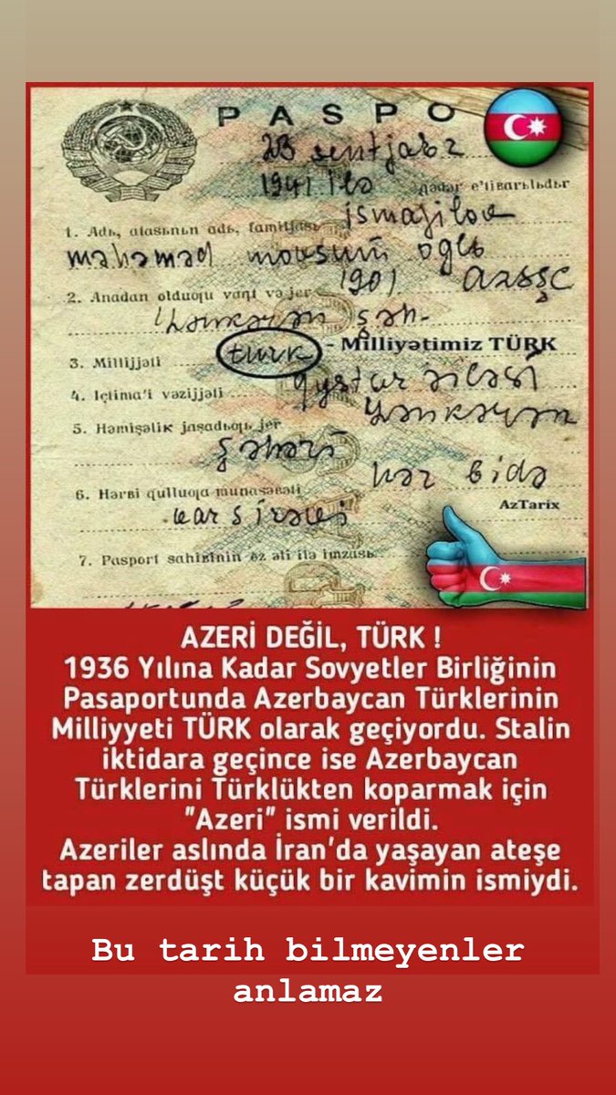 gariboghlu's tweet image. Bize Azeri diyenler anlamalı ki, bu bir Türk için küfürdür! Türk'ün önüne her hangi bir isim de söylemek doğru deyildir. Mesela, Azerbaycan Türk'ü. Siz kendinize Türkiye Türk'ü diyor musunuz? Bu üzden de kendimizi parçalayıb, küçümsemeyek. Biz hepimiz büyük bir Türk milletiyiz!
