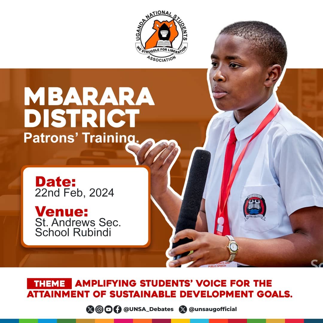 The Uganda Secondary Schools' Debate, Poetry, and Public Speech Championship #USSDPSC24 by @unsaugofficial is heading to Mbarara District for its next District Competition, after Buikwe. Still dedicated to #LocalizingSDGs and amplifying youth voices nationwide. Admin: @kat_festo