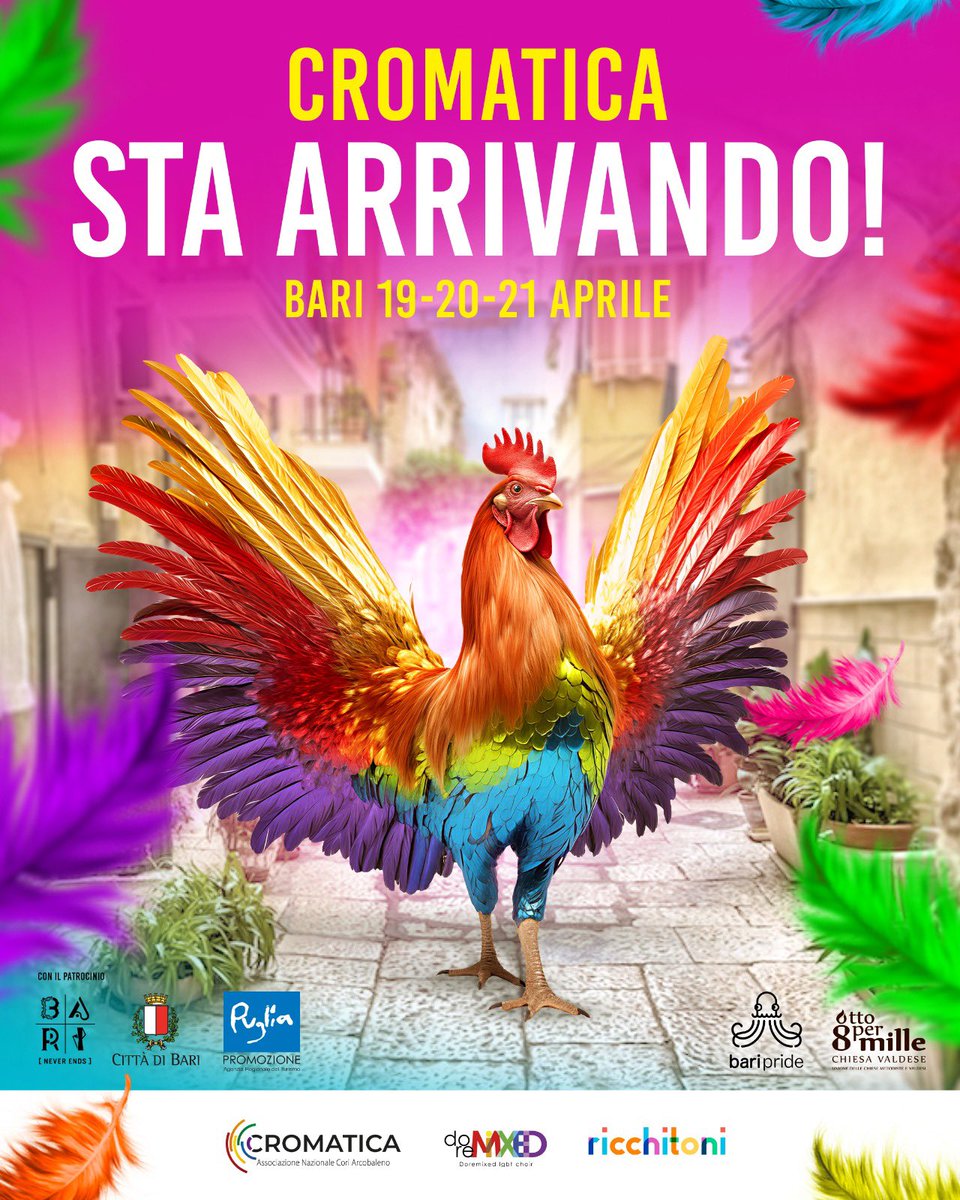 Stiamo arrivando!🐓🌈
BARI
19-20-21 aprile
Cromatica Festival per tre giorni di favolosità queer: tante location, serata di gala, concerti, flash mob e tanto altro...

Stay tuned!
#ottopermillevaldese #cromaticafestival #cromatica24 #staytuned #stiamoarrivando