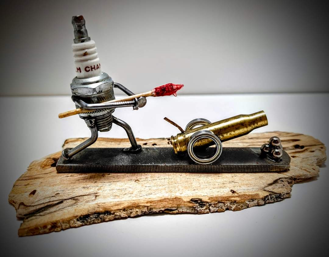 Something a little different using spent bullet casings and old spark plugs🙂 £29 message for secure payment link if interested. John aka Rusty #cannon #recycledart #repurposed #reused
