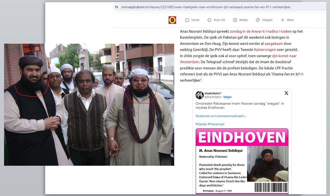 PVelleAntiJihad's tweet photo. Radicale Pakistaanse imam Muhammad Ansar Butt (Norani), die koranverzen reciteerde en vereerd werd in Brussels parlement, is zeer close met jihadprediker Anas Noorani Siddiqui. Die laatste is fan van Osama Bin Laden, roept op om mensen die de profeet beledigen te vermoorden,... https://t.co/pECz7EhNN8