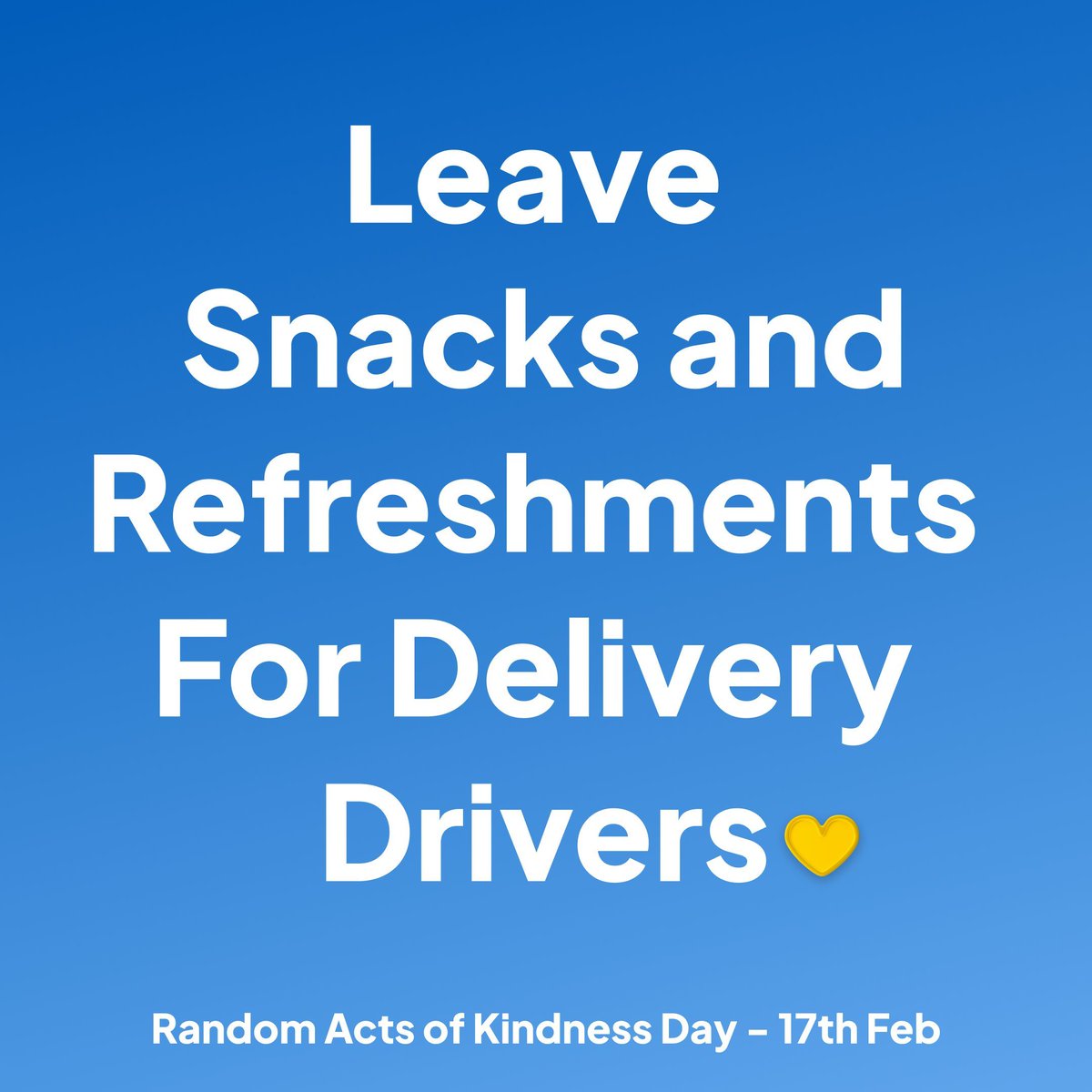 🌟 Embrace the spirit of #RandomActsOfKindnessDay 🤝 Leave a snack for your delivery drivers – a small gesture that goes a long way. Let's appreciate the hard work they put in to keep our packages moving smoothly.🚚✨ #DeliveryAppreciation #KindnessMatters #ThankYouDrivers