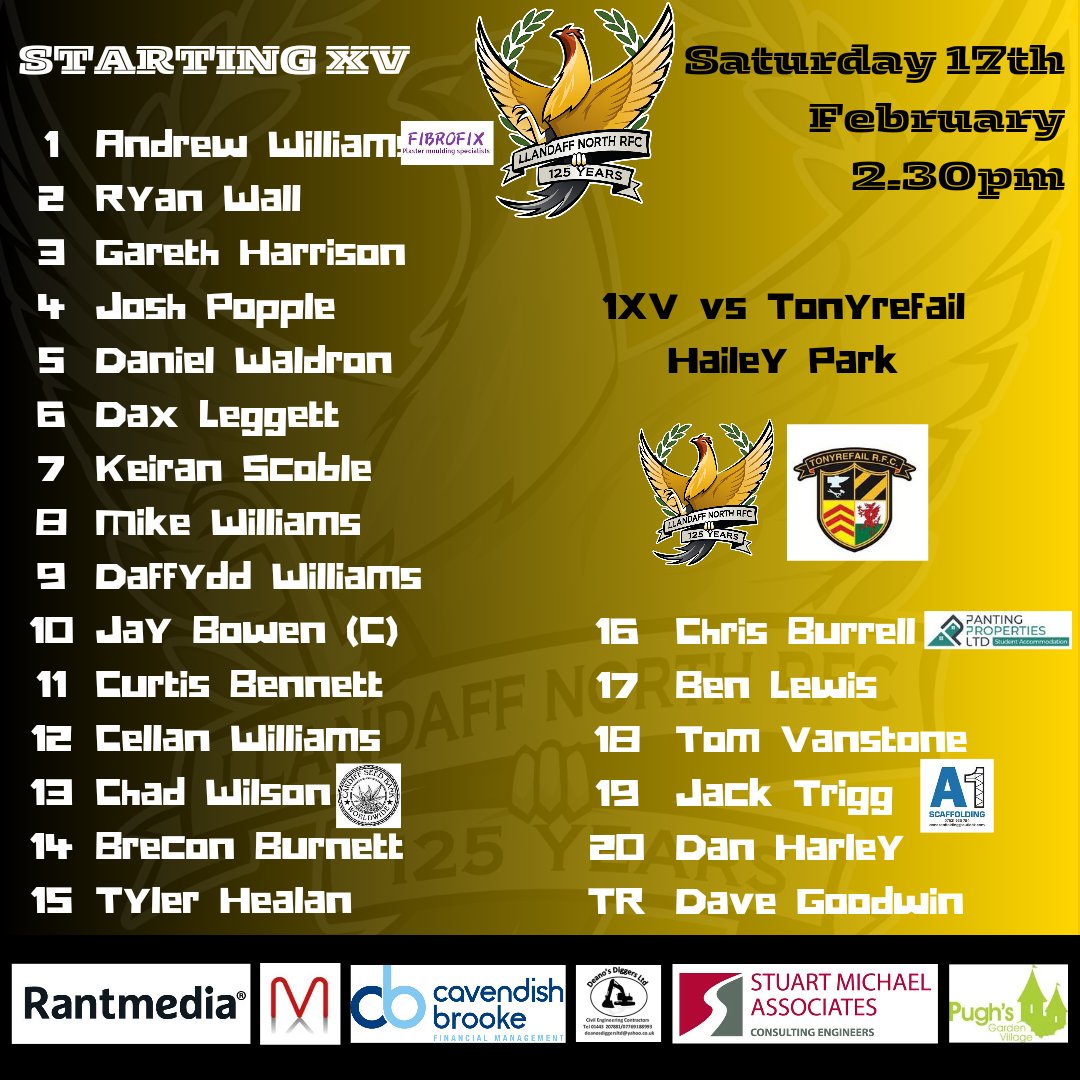 Llandaff North RFC (@lnrfc) on Twitter photo It's Game Day as we welcome <a href="/TonyrefailRFC/">Tonyrefail RFC</a> to Hailey Park in what is always a physical encounter.
Kick of 2.30pm.
Good luck gents!
#northfamily
⚫️🟡 It's Game Day as we welcome <a href="/TonyrefailRFC/">Tonyrefail RFC</a> to Hailey Park in what is always a physical encounter.
Kick of 2.30pm.
Good luck gents!
#northfamily
⚫️🟡
