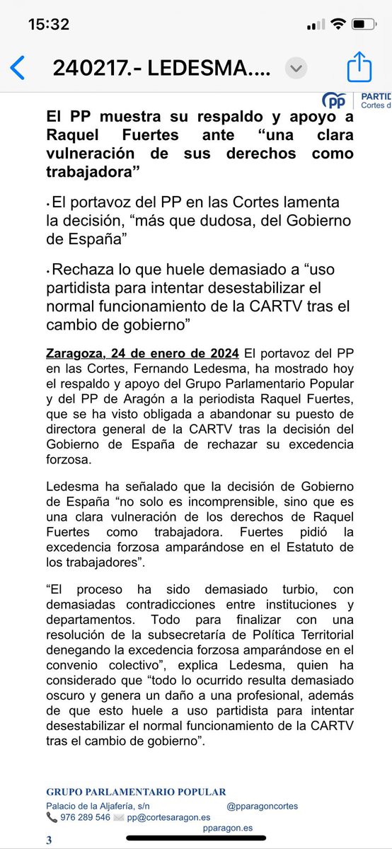 🔵 Que el @PSOE vulnere los derechos laborales de la directora de @CARTV_ para obligarla a dejar el cargo es una cacicada y un intento lamentable de desestabilizar el funcionamiento del ente público tras el cambio de gobierno autonómico. Pero se equivocan: no lo lograrán.