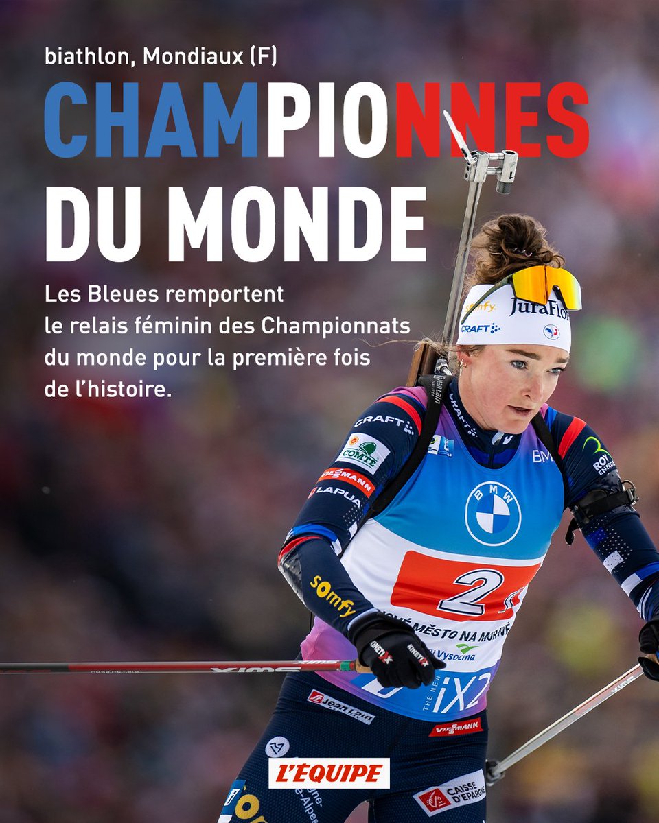 HISTORIQUE 🇫🇷🇫🇷🇫🇷

Lou Jeanmonnot, Sophie Chauveau, Justine Braisaz-Bouchet et Julia Simon sont championnes du monde de relais à Nove Mesto !

#lequipeBIATHLON