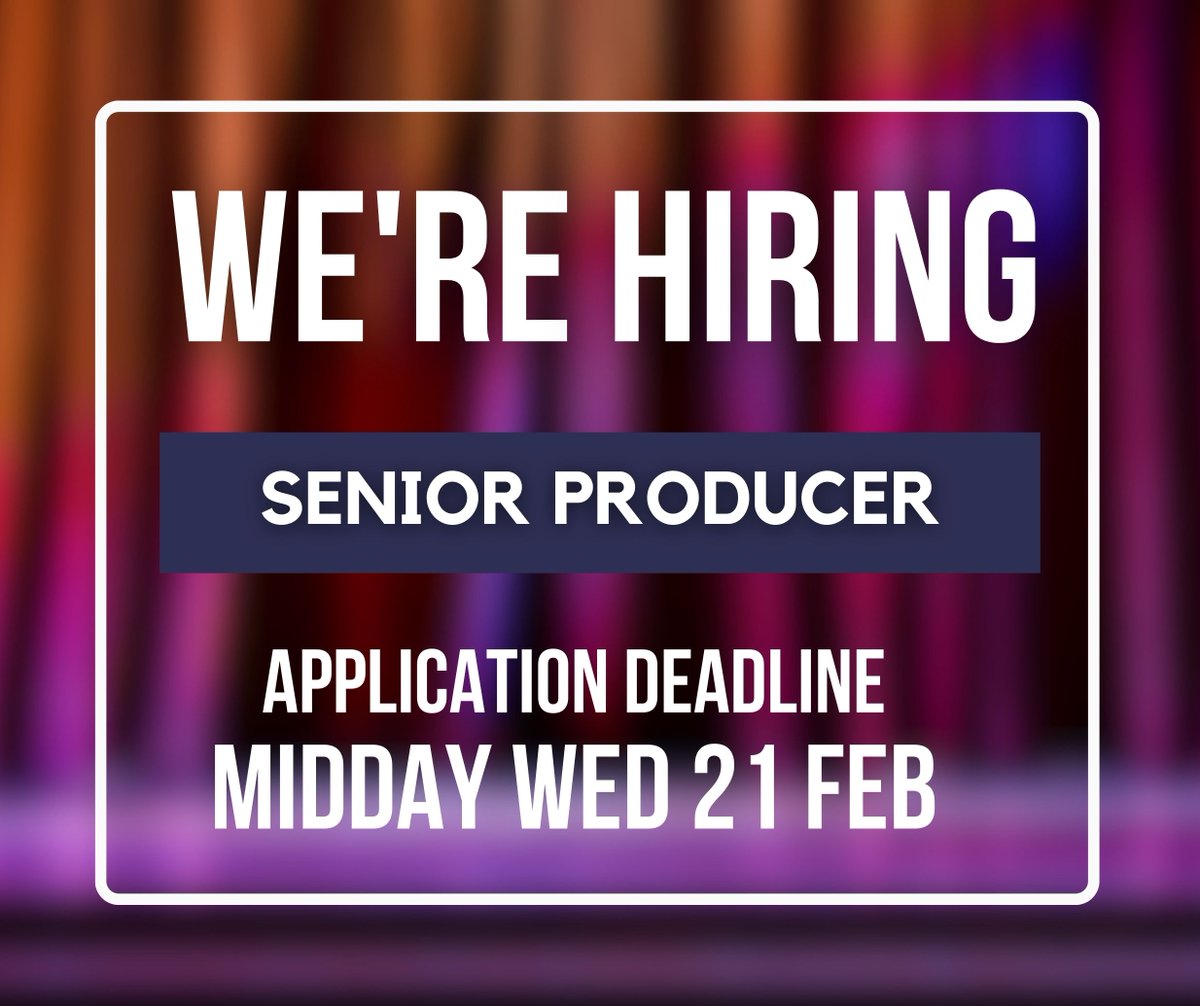 Job Available - Senior Producer 📝

You will work as part of the Programme and Planning team to support both Dundee Rep and Scottish Dance Theatre’s Artistic Directors strategically and artistically.

🌟 Permanent Role
🚨 Deadline Wed 21 Feb
dundeerep.co.uk/opportunities